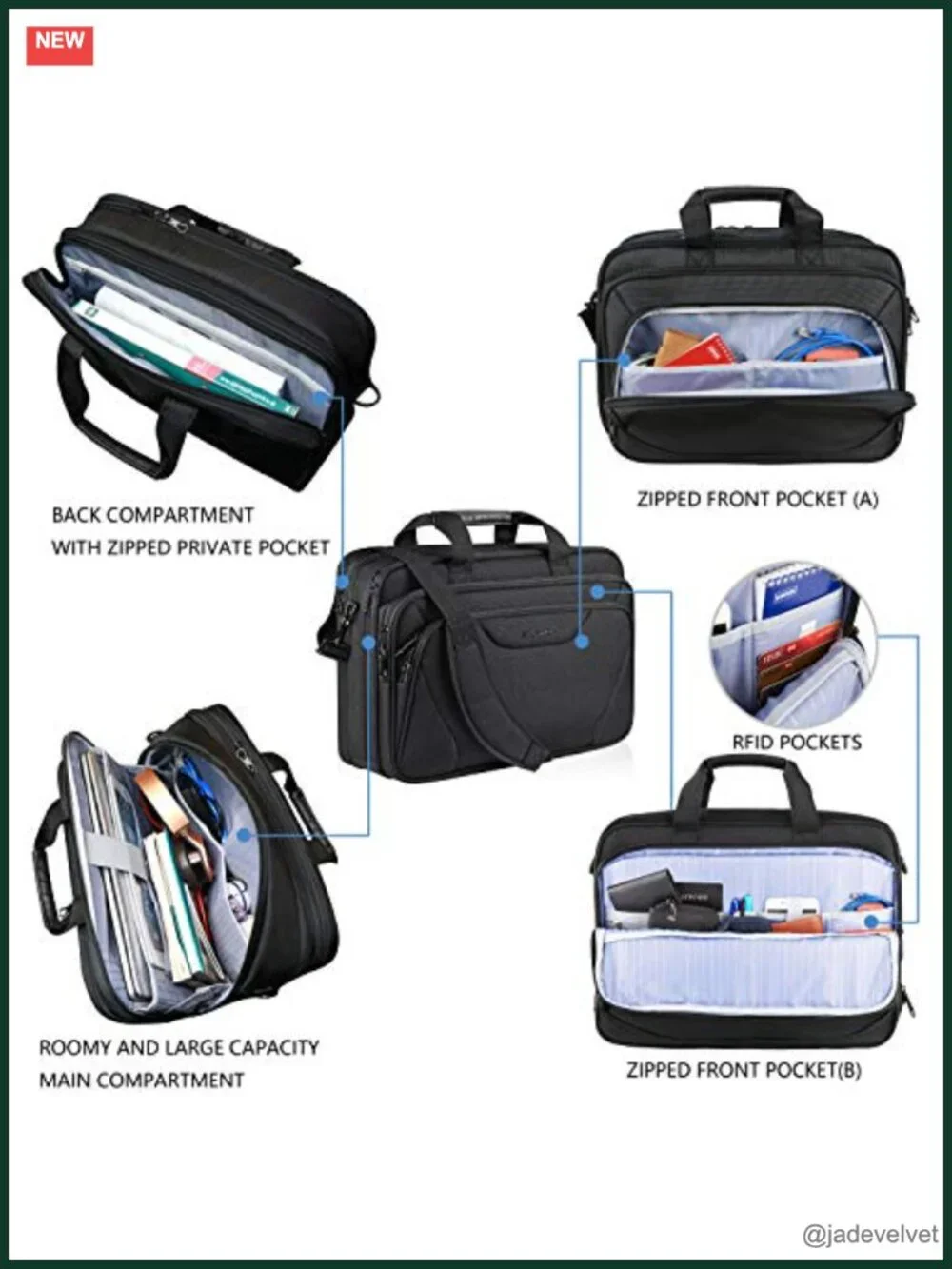 Water-Repellent Canvas Poly Laptop Briefcase 17.3